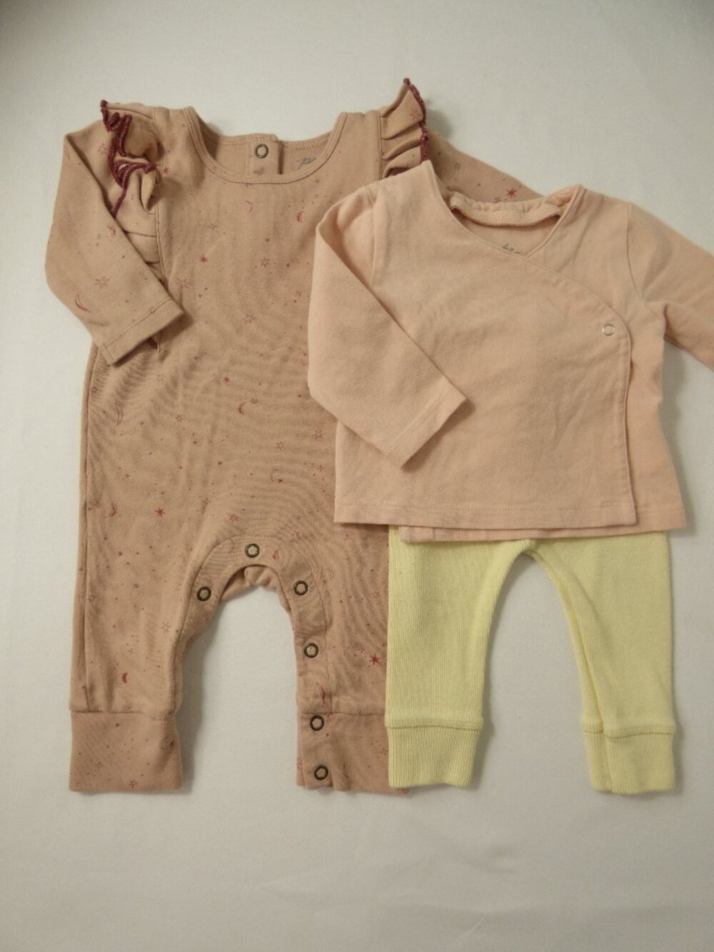 Pehr Organic Cotton Romper & Side Snap T-Shirt with Zara Pants Set, Size 3 Mos